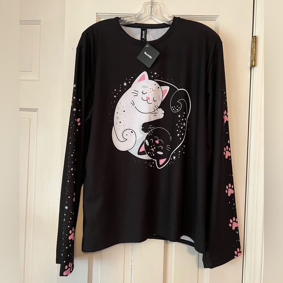 Blackmilk Tops - BlackMilk Yin Yang Cat Oversized Long Sleeve BFT (Boyfriend Fit Tee)